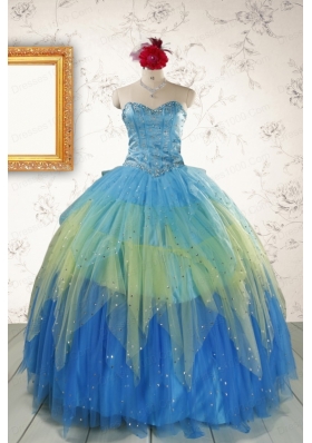 2015 Unique Sweetheart Beading Quinceanera Dresses in Multi-color