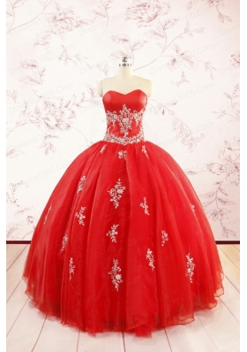 Most Popular Red Puffy Quinceanera Dresses with Appliques