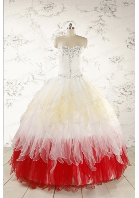 Unique Multi Color Sweetheart Ruffled Quinceanera Dresses wth Beading