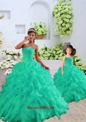 2015 Fashionable Organza Turquoise Princesita Dress with Beading and Ruffles