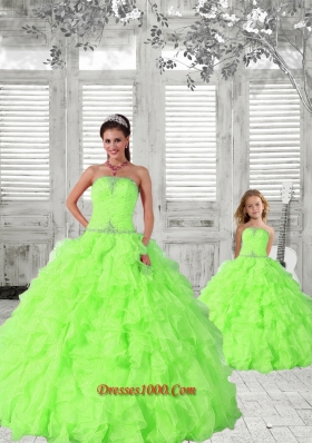 2015 Modest Spring Green Princesita Dress with Beading and Ruching