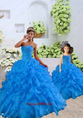 2015 Top Seller Beading and Ruffles Blue Princesita Dress