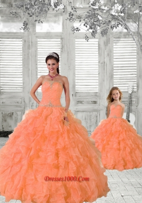 2015 Top Seller Beading and Ruffles Princesita Dress in Orange