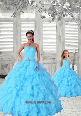 Luxurious Beading and Ruching Princesita Dress in Aqua Blue for 2015