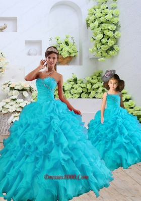 Most Popular Beading and Ruffles Aqua Blue Princesita Dress for 2015