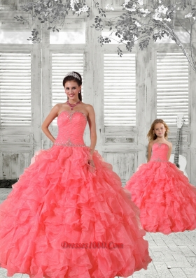 Most Popular Coral Red Princesita Dress with Beading and Ruching for 2015