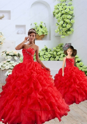 New Arrival Organza Coral Red Princesita Dress with Beading and Ruffles for 2015