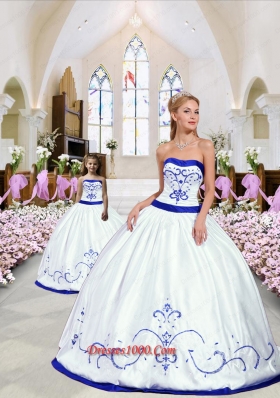 2015 New Style Embroidery Princesita Dress in White and Royal Blue