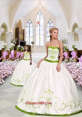 Custom Made White and Green Princesita Dress with Embroidery for 2015