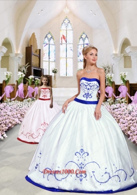 Luxurious Embroidery White and Royal Blue Princesita Dress for 2015