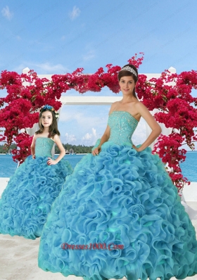 Trendy Beading and Ruffles Princesita Dress in Aqua Blue for 2015