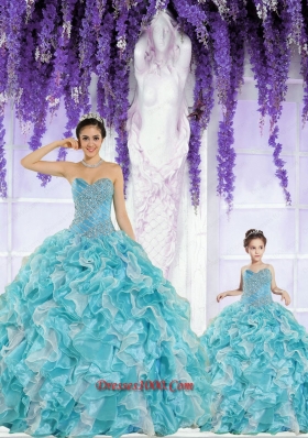 Beautiful Organza Beading and Ruffles Princesita Dress in Aqua Blue