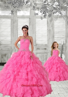 Beading Strapless Hot Pink Princesita Dress with Ruffles and Ruching