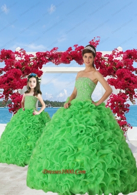 Green Beaded Decorate Organza Princesita Dress with Ruffels