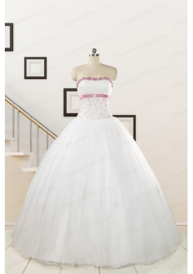 2015 Perfect White Strapless Appliques and Belt Quinceanera Dresses