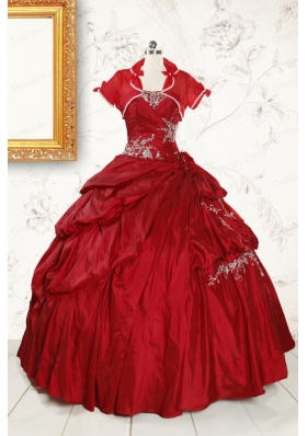 2015 Puffy Appliques Wine Red Remarkable Quinceanera Dresses