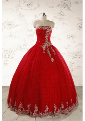 Elegant Red Strapless Quinceanera Dresses for 2015