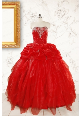 Most Popular Sweetheart Ball Gown Beading Red Quinceanera Dresses