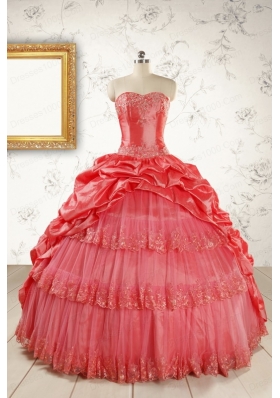 New Style Appliques Quinceanera Dresses in Watermelon