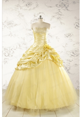 Yellow Sweetheart Ball Gown Quinceanera Dress for 2015