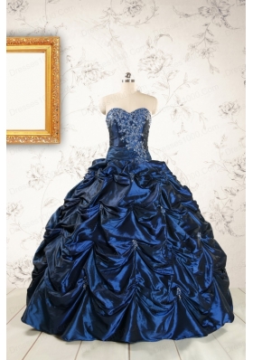 2015 Exclusive Appliques Navy Blue Quinceanera Dresses