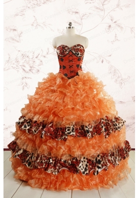 2015 Exquisite Sweetheart Leopard Quinceanera Dresses in Orange