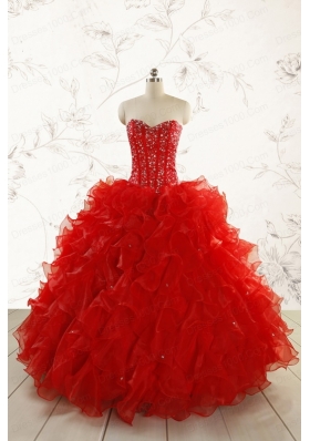 2015 Most Popular Red Quinceanera Dresses with Beading