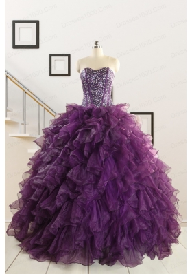 2015 New Style Purple Quinceanera Dresses with Beading and Ruffles