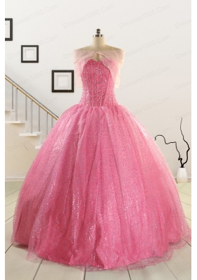 2015 Pretty Strapless Quinceanera Dresses in Rose Pink