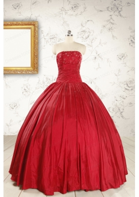 Cheap Red Strapless Sweet 16 Dresses with Beading