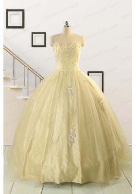Latest Appliques Quinceanera Dress in Light Yellow For 2015