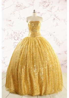Romantic Sequins Yellow Quinceanera Dress with Strapless