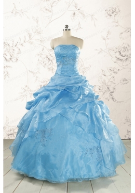 2015 Aqua Blue Hot Sale Appliques Quinceanera Dresses