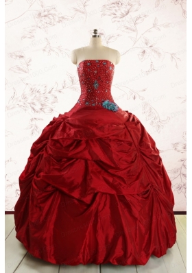 2015 Cheap Strapless Quinceanera Dresses with Beading