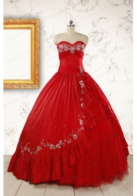 2015 Cheap Sweetheart Red Puffy Quinceanera Dresses with Embroidery