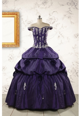 2015 Latest Off The Shoulder Appliques Quinceanera Dresses in Purple