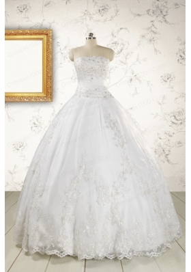 2015 Puffy Appliques Quinceanera Dress in White