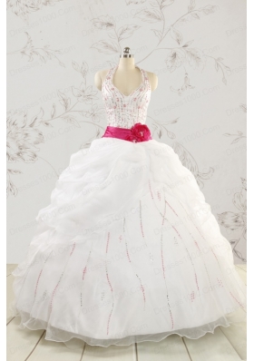 Elegant Halter Belt Beading White Quinceanera Dresses for 2015