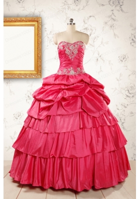 Most Popular Coral Red Sweet 16 Dresses with Appliques