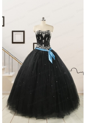 Pretty Appliques and Beading Black Quinceanera Dresses