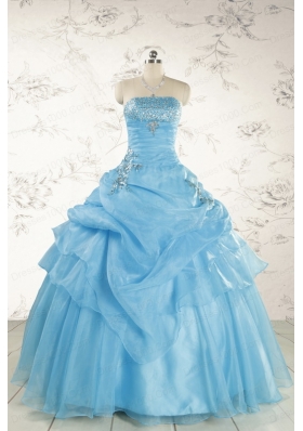 Pretty Aqua Blue Quinceanera Dresses with Appliques for 2015