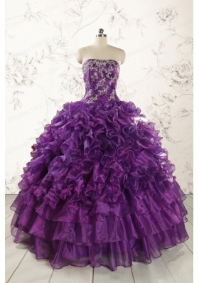 Purple Strapless 2015 Quinceanera Dress with Appliques