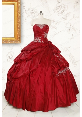 Wine Red Appliques Sweetheart 2015 Quinceanera Dress