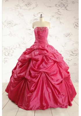 2015 Cheap Appliques Quinceanera Dresses in Hot Pink