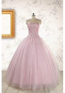 2015 Light Pink Strapless Simple Sweet 16 Dresses with Appliques