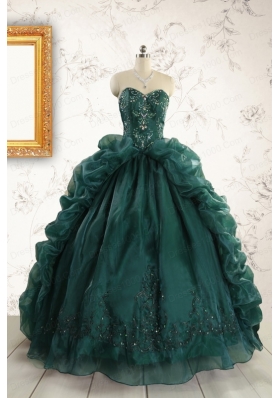 2015 Luxurious Dark Green Sweet 16 Dresses with Beading