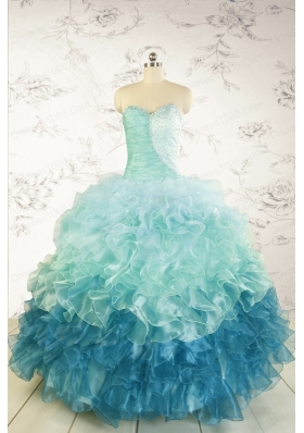 2015 Prefect Multi Color Quinceanera Dresses with Beading and Ruffles