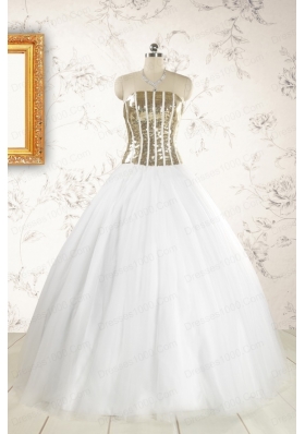 2015 The Super Hot Tulle Strapless Sequins White Quinceanera Dresses