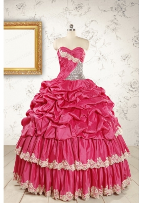 Cheap Appliques Sweet 15 Dresses in Coral Red