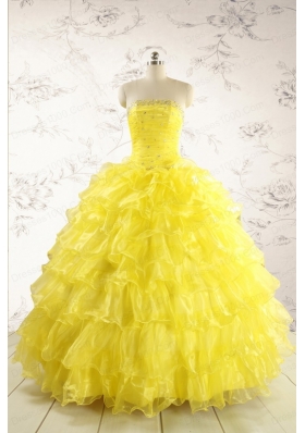 New Style Yellow Quinceanera Dresses with Beading and Ruffles